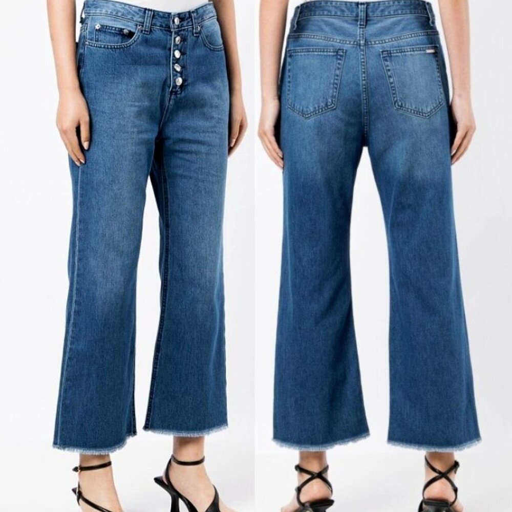 MICHAEL Michael Kors Women's SELMA Stone Wash Crop Flare Jeans Size 10 NWT